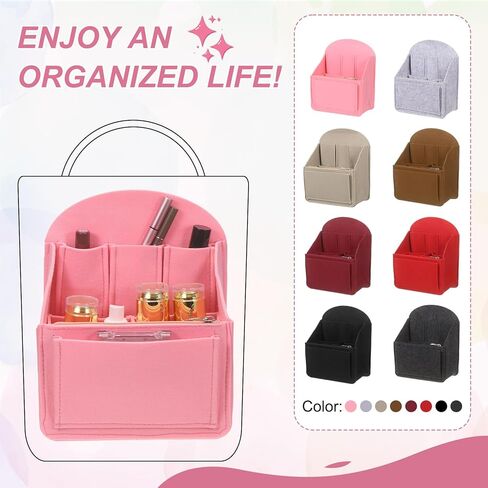 uxcell Purse Organizer Insert, Portable Felt Organizer Bag with Metal Zipper Multiple Compartments Purse Liner for Backpack Rucksack Handbag Shoulder Bag (10.6 x 5.7 x 13.6, Light Brown) in Saudi Arabia