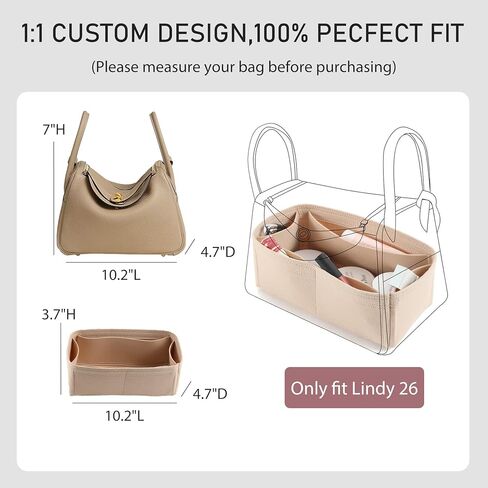 Purse Organizer Insert for Hermes Lindy, Lightweight Storage Divider for Luxury Handbag with 5 Pockets, Premium Felt Large Capacity Bag Shaper(Lindy 26/ Beige) in Saudi Arabia