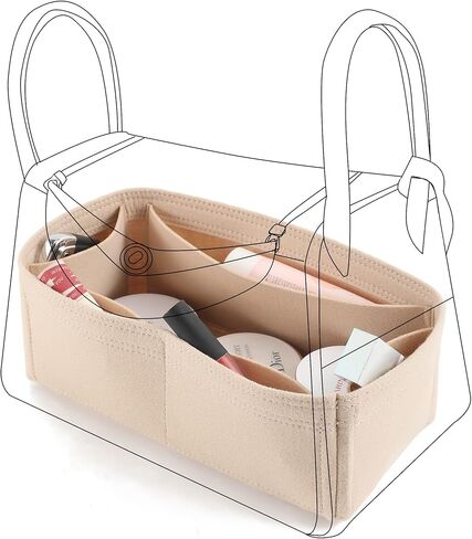 إدراج منظم المحفظة لهيرميس ليندي، مقسم تخزين خفيف الوزن لحقيبة اليد الفاخرة مع 5 جيوب، شكل حقيبة ذات سعة كبيرة من اللباد الفاخر (ليندي 26/ بيج) in Kuwait