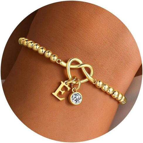 Turandoss Knot Birthstone Initial Beaded Bracelets for Women - 14K Gold Plated Letter Beaded Bracelet Dainty Love Knot 12 Month Birthstone Bracelets Bridesmaid Birthday Gifts Jewelry in Saudi Arabia