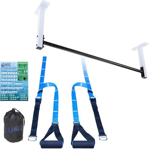 Ultimate Body Press Ceiling Mount Pull Up Bar for 8 Foot Ceilings, Steel Through-Bolted 48" Straight Bar with 14" Risers, Fits 16"and 24" Joist Spacing, Max 450lbs, USA Designed and Backed in Saudi Arabia