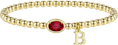 M MOOHAM Easter Gifts for Kids Toddlers Teens - Easter Basket Stuffers Initial Birthstone Bracelet Elastic 14K-Gold-Plated Bead Bracelets Birthstone Bracelets Jewelry Gifts for Women Teen Girls in Saudi Arabia
