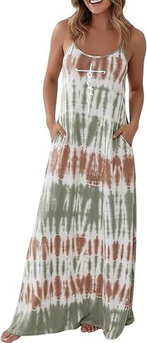 CHICME LOFT Women's Maxi Nightgown Soft Spaghetti Strap Pajama Dress with Pockets Long Sleeveless Summer Sleepwear in Saudi Arabia
