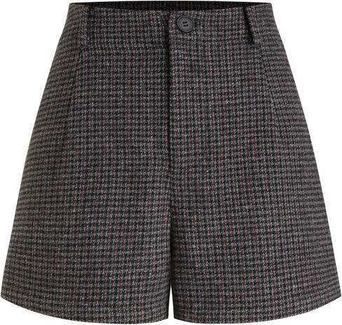 شورت CIDER Houndstooth للنساء شورت منقوش بخصر عالٍ من خليط الصوف متوسط ​​الخصر أنيق قصير in Saudi Arabia