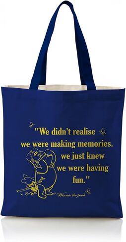 Cute Cartoon Bear Tote Bag, Blue Canvas Handbag, Inspiring Cute Canvas Tote Bag, We Were Making Memories, Reusable, Suitable For Friendship Gifts, Leisure Vacation, Shopping, Work in Saudi Arabia