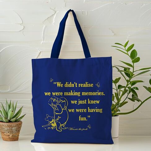 Cute Cartoon Bear Tote Bag, Blue Canvas Handbag, Inspiring Cute Canvas Tote Bag, We Were Making Memories, Reusable, Suitable For Friendship Gifts, Leisure Vacation, Shopping, Work in Saudi Arabia