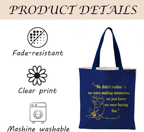 Cute Cartoon Bear Tote Bag, Blue Canvas Handbag, Inspiring Cute Canvas Tote Bag, We Were Making Memories, Reusable, Suitable For Friendship Gifts, Leisure Vacation, Shopping, Work in Saudi Arabia