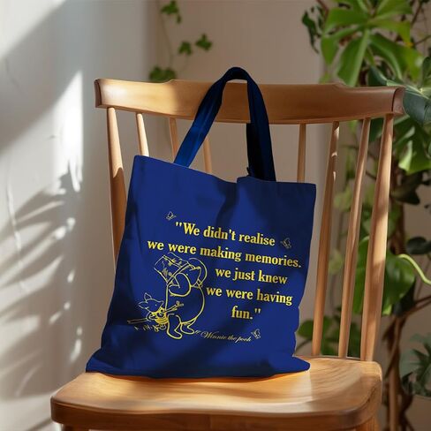 Cute Cartoon Bear Tote Bag, Blue Canvas Handbag, Inspiring Cute Canvas Tote Bag, We Were Making Memories, Reusable, Suitable For Friendship Gifts, Leisure Vacation, Shopping, Work in Saudi Arabia