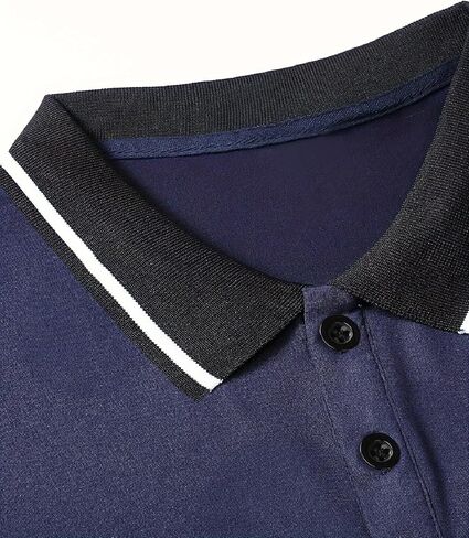 Men Blue Polo Shirt Short Sleeve Slim Fit Contrast Trim Casual Business Top in Saudi Arabia