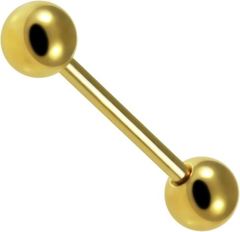 Gold Anodized G23 Grade Titanium 14 Gauge Straight Barbell with Ball Tongue Piercing Ring Jewelry in Saudi Arabia