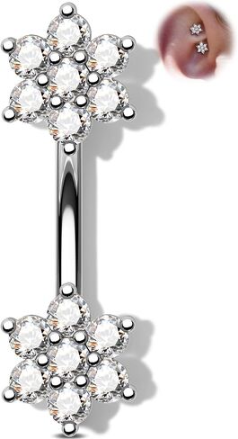 Melighting 16G Gold Flower Rook Earring, 316L Stainless Steel Curved Barbell with Clear Cubic Zirconias, Rook Bar 6/8 mm Elegant Eyebrow Piercing Jewelry for Women in Saudi Arabia