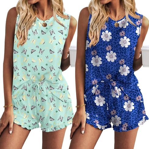 Ekouaer Women Lightweight Summer Pajama Soft Pj Set Sleepwear Tank Top Shorts with Pocket Loungewear Set S-XXL in Saudi Arabia