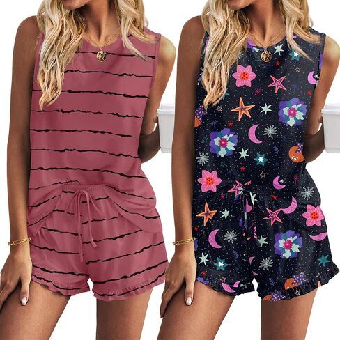 Ekouaer Women Lightweight Summer Pajama Soft Pj Set Sleepwear Tank Top Shorts with Pocket Loungewear Set S-XXL in Saudi Arabia