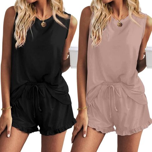 Ekouaer Women Lightweight Summer Pajama Soft Pj Set Sleepwear Tank Top Shorts with Pocket Loungewear Set S-XXL in Saudi Arabia
