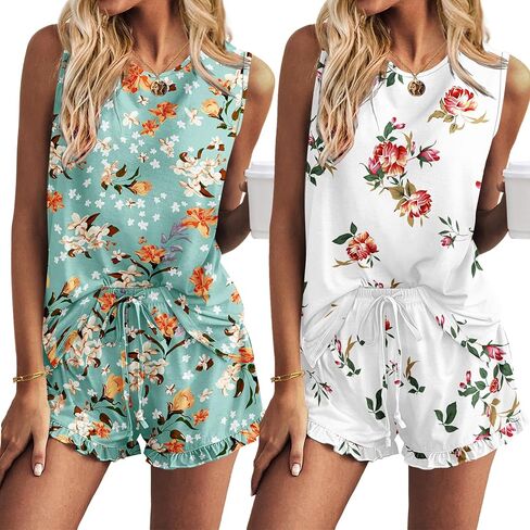 Ekouaer Women Lightweight Summer Pajama Soft Pj Set Sleepwear Tank Top Shorts with Pocket Loungewear Set S-XXL in Saudi Arabia