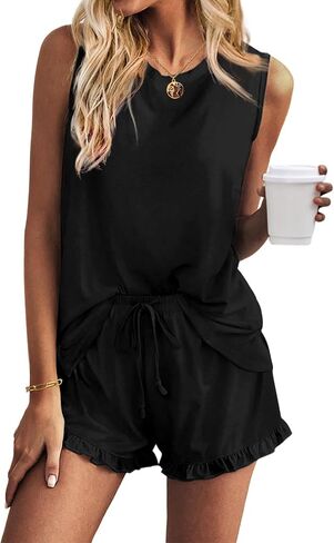 Ekouaer Women Lightweight Summer Pajama Soft Pj Set Sleepwear Tank Top Shorts with Pocket Loungewear Set S-XXL in Saudi Arabia
