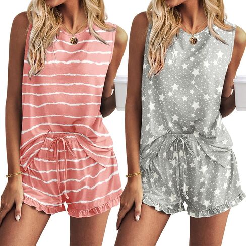 Ekouaer Women Lightweight Summer Pajama Soft Pj Set Sleepwear Tank Top Shorts with Pocket Loungewear Set S-XXL in Saudi Arabia