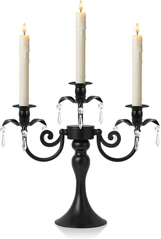 Metal 3 Arm Candelabra with Crystal Pendants - 11.8 Inch Tall Candle Holders, Set of 2 - Elegant Taper Candlestick Stand for Wedding, Dining Table, Christmas Party Home Decoration (2, Gold) in Saudi Arabia