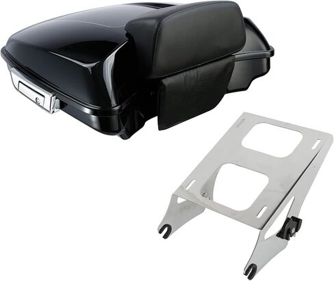 XMT-MOTO Vivid Black Razor Tour Trunk +Backrest Pad+ Tour Trunk Mounting Rack Fit for Harley Touring Models Road King Road Glide Street Glide Electra Glide Ultra-Classic 2014-LATER in Saudi Arabia