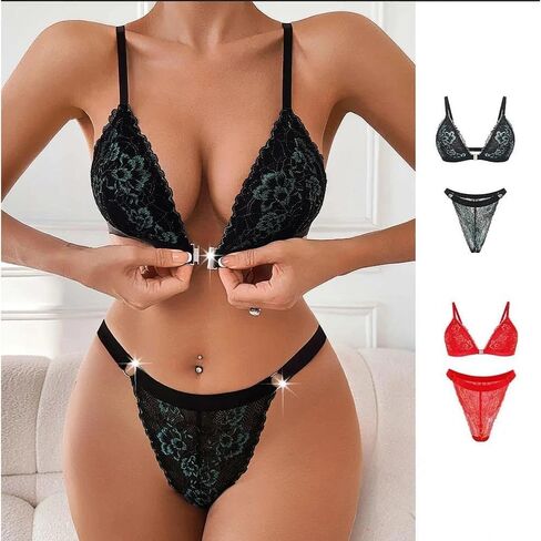 Lingerie for Women Set, 2 Piece Womens Lace Bra and Panty Set, Sexy Floral Embroidery Triangle Cup with Low Waist Underwear in Saudi Arabia