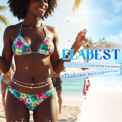 ELABEST صدف الخرز الخصر سلسلة الطبقات حبة البطن سلسلة الصيف شاطئ حورية البحر الجسم مجوهرات للنساء in Saudi Arabia