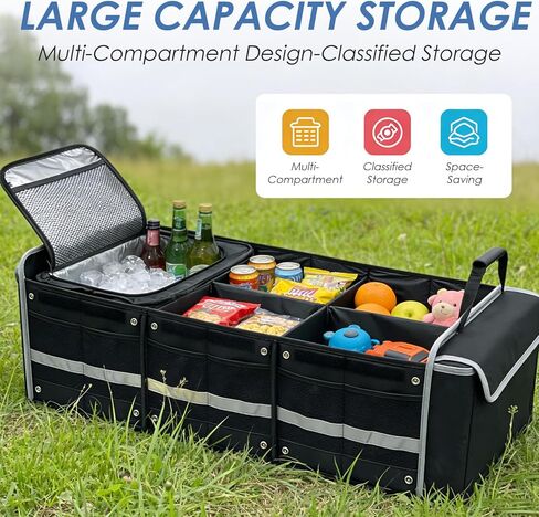 Car Trunk Organizer with Insulated Bag, 3 Compartments Trunk Organizer, 110L Collapsible Trunk Storage Box for SUV Truck Sedan in Saudi Arabia