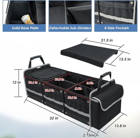 Car Trunk Organizer with Insulated Bag, 3 Compartments Trunk Organizer, 110L Collapsible Trunk Storage Box for SUV Truck Sedan in Saudi Arabia