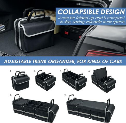 Car Trunk Organizer with Insulated Bag, 3 Compartments Trunk Organizer, 110L Collapsible Trunk Storage Box for SUV Truck Sedan in Saudi Arabia