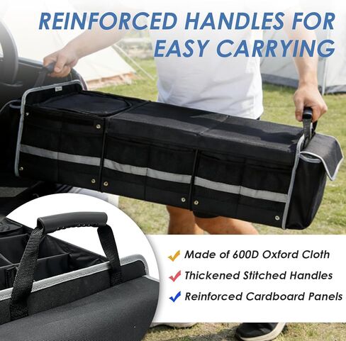 Car Trunk Organizer with Insulated Bag, 3 Compartments Trunk Organizer, 110L Collapsible Trunk Storage Box for SUV Truck Sedan in Saudi Arabia