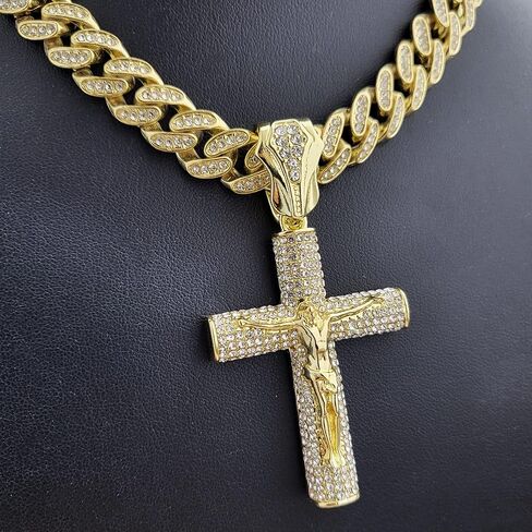 مطلية بالذهب المقدسة يسوع الجسم الصليب قلادة و 13 مللي متر 16 "18" 20 "24" مثلج الكوبي صندوق قفل سلسلة الهيب هوب مجوهرات قلادة in Kuwait