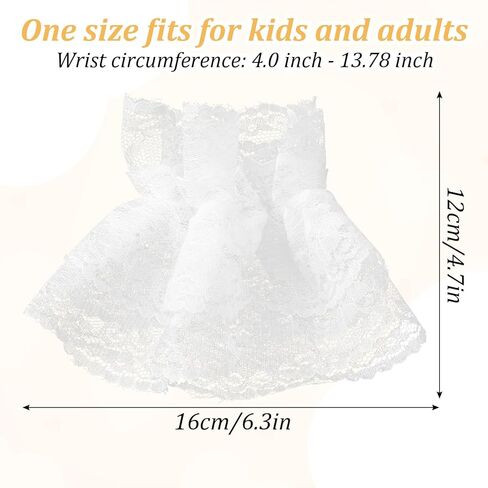 زوج واحد من الأصفاد المكشكشة، قفازات من الدانتيل الأبيض، أصفاد معصم مهرجة، سوار مرن من الدانتيل لحفلات الهالوين وحفلات الزفاف والشاي والنادي الليلي، كم يد مرن، كم يد أبيض للذكرى السنوية in Kuwait