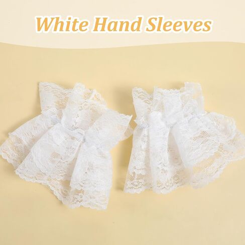 زوج واحد من الأصفاد المكشكشة، قفازات من الدانتيل الأبيض، أصفاد معصم مهرجة، سوار مرن من الدانتيل لحفلات الهالوين وحفلات الزفاف والشاي والنادي الليلي، كم يد مرن، كم يد أبيض للذكرى السنوية in Kuwait