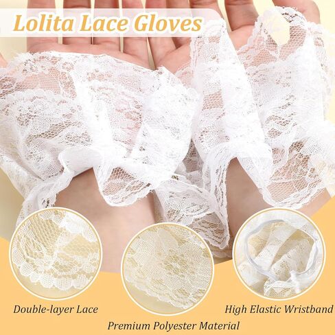 زوج واحد من الأصفاد المكشكشة، قفازات من الدانتيل الأبيض، أصفاد معصم مهرجة، سوار مرن من الدانتيل لحفلات الهالوين وحفلات الزفاف والشاي والنادي الليلي، كم يد مرن، كم يد أبيض للذكرى السنوية in Kuwait