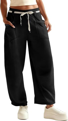 Womens Barrel Pants Wide Leg Drawstring Sweatpant Casual Baggy Palazzo Pants with Pockets in Saudi Arabia