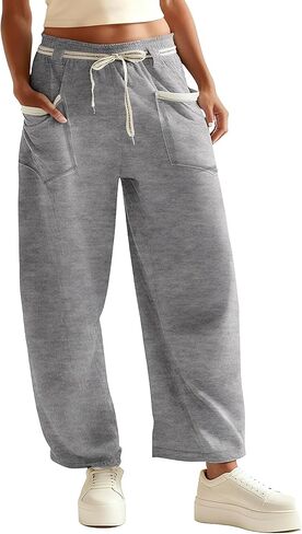 Womens Barrel Pants Wide Leg Drawstring Sweatpant Casual Baggy Palazzo Pants with Pockets in Saudi Arabia
