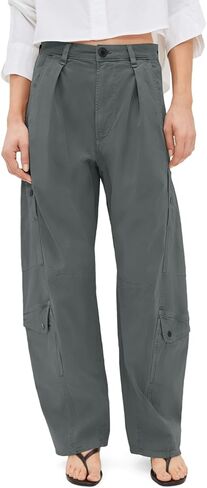 Aoysky High Waisted Barrel Pants for Women Casual Wide Leg Baggy Cargo Pants 100% Cotton Utility Trousers with Pockets in Saudi Arabia