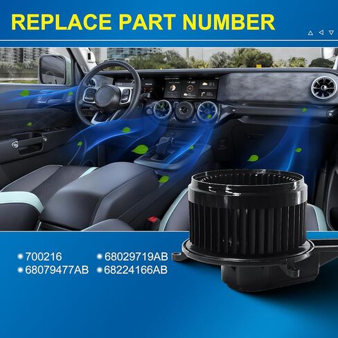 مجموعة محرك منفاخ التيار المتردد الأمامي مع مروحة مناسبة دودج جراند كارافان 2008-2020، دورانجو 2011-2021، كرايسلر تاون آند كانتري 2008-2016، جيب جراند شيروكي 2011-2021، يستبدل 700216، 68029719AB in Kuwait