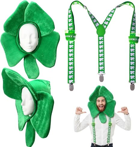 Zeyune 2 Pcs St Patrick's Day Party Costume Green Shamrock Top Hat & Shot Glasses Suspender with Clip Irish Accessories in Saudi Arabia