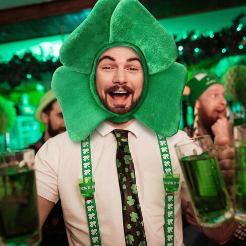 Zeyune 2 Pcs St Patrick's Day Party Costume Green Shamrock Top Hat & Shot Glasses Suspender with Clip Irish Accessories in Saudi Arabia
