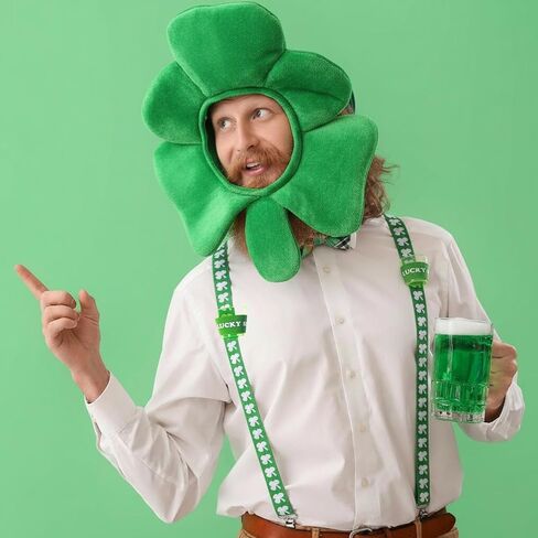 Zeyune 2 Pcs St Patrick's Day Party Costume Green Shamrock Top Hat & Shot Glasses Suspender with Clip Irish Accessories in Saudi Arabia