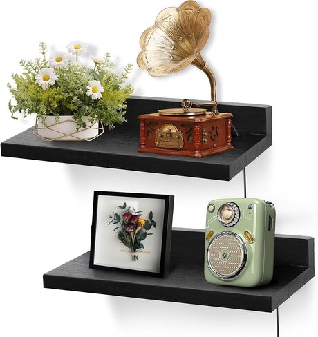 Small Floating Shelf for Wall,9X5 Inch Wall Mounted Shelf with Cord Hole,Small Display Shelves for Cameras, Webcam, Router,Smart Speaker,Action Figures-2 Pcs(White in Saudi Arabia