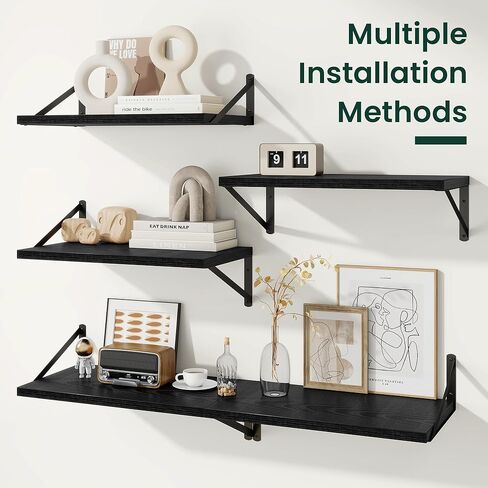 Floating Shelves, 12 Inch Deep Rustic Wood Wall Storage, 16W x 12D Wall Shelves Set of 2, Heavy Duty Metal Brackets, Large Industrial Book Shelf for Living Room, Kitchen, Bedroom, Black in Saudi Arabia
