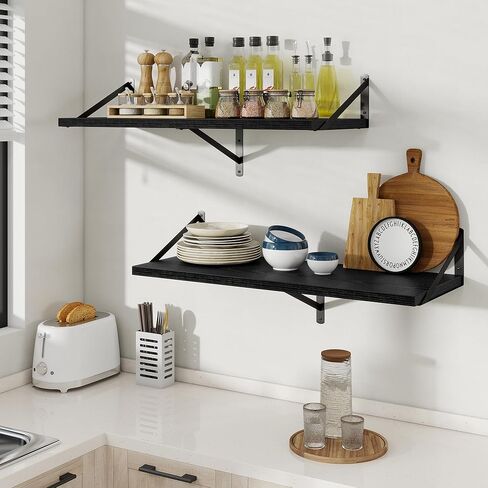 Floating Shelves, 12 Inch Deep Rustic Wood Wall Storage, 16W x 12D Wall Shelves Set of 2, Heavy Duty Metal Brackets, Large Industrial Book Shelf for Living Room, Kitchen, Bedroom, Black in Saudi Arabia