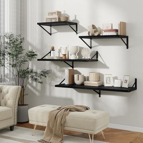 Floating Shelves, 12 Inch Deep Rustic Wood Wall Storage, 16W x 12D Wall Shelves Set of 2, Heavy Duty Metal Brackets, Large Industrial Book Shelf for Living Room, Kitchen, Bedroom, Black in Saudi Arabia