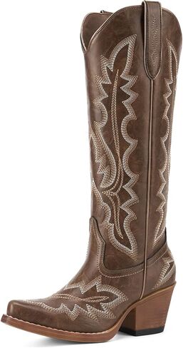 Rollda Cowboy Boots for Women, Knee High Cowgirl Boots, Womens Classic Western Boots Snip Toe, Tall Cowboy Boots Chunky Heel for Ladies Pull On in Kuwait