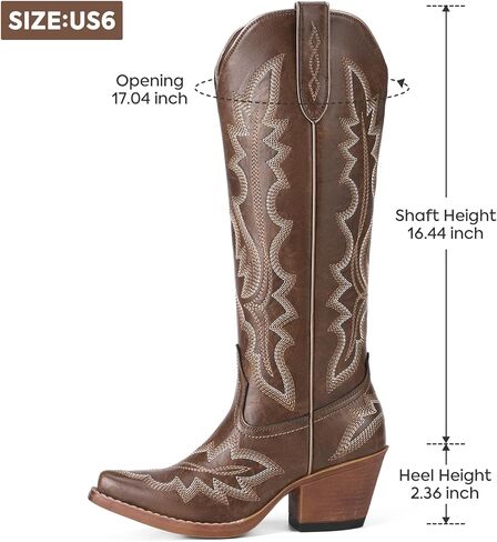 Rollda Cowboy Boots for Women, Knee High Cowgirl Boots, Womens Classic Western Boots Snip Toe, Tall Cowboy Boots Chunky Heel for Ladies Pull On in Kuwait