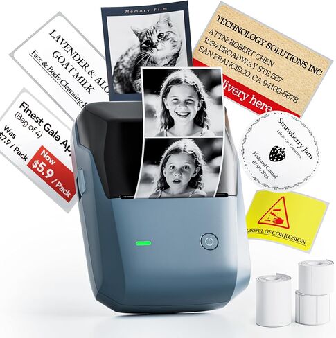 NIIMBOT B1 Pro Label Maker, 300DPI HD Label Printer, Ideal for Photos,Stores,Notes,Study Graphics, Small Business, Built-in a Roll of Label(2 x 1.2 inches-White), Blue in Kuwait