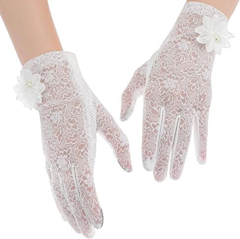 زوج واحد من قفازات الدانتيل، قفازات دانتيل بيضاء لحفلات الشاي والصيف والشمس والأشعة فوق البنفسجية للحماية من الأشعة فوق البنفسجية، قفاز أربطة أنيق لحفلات الشاي وحفلات الزفاف والأوبرا المسائية وحفلات التخرج in Saudi Arabia