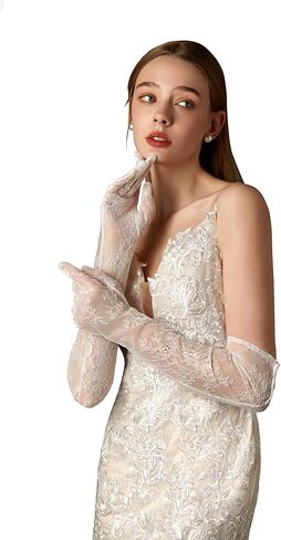 Bridal Gloves Long with Pearl,Tulle Wedding Gloves,Sheer Women Sleevs,for Wedding Bridal Dance Opera Tea Party in Saudi Arabia