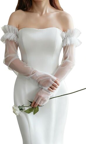 Bridal Gloves Long with Pearl,Tulle Wedding Gloves,Sheer Women Sleevs,for Wedding Bridal Dance Opera Tea Party in Saudi Arabia